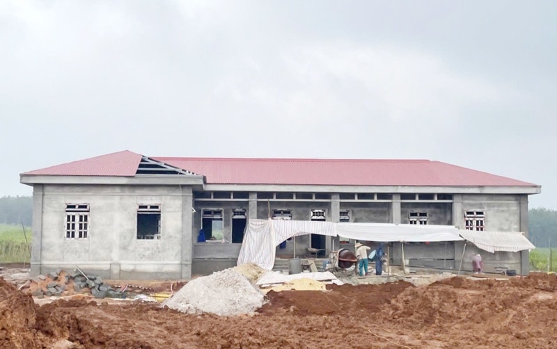 Trụ sở Công an xã Gio An, huyện Gio Linh sắp hoàn thành trong niềm vui của cán bộ, chiến sĩ.