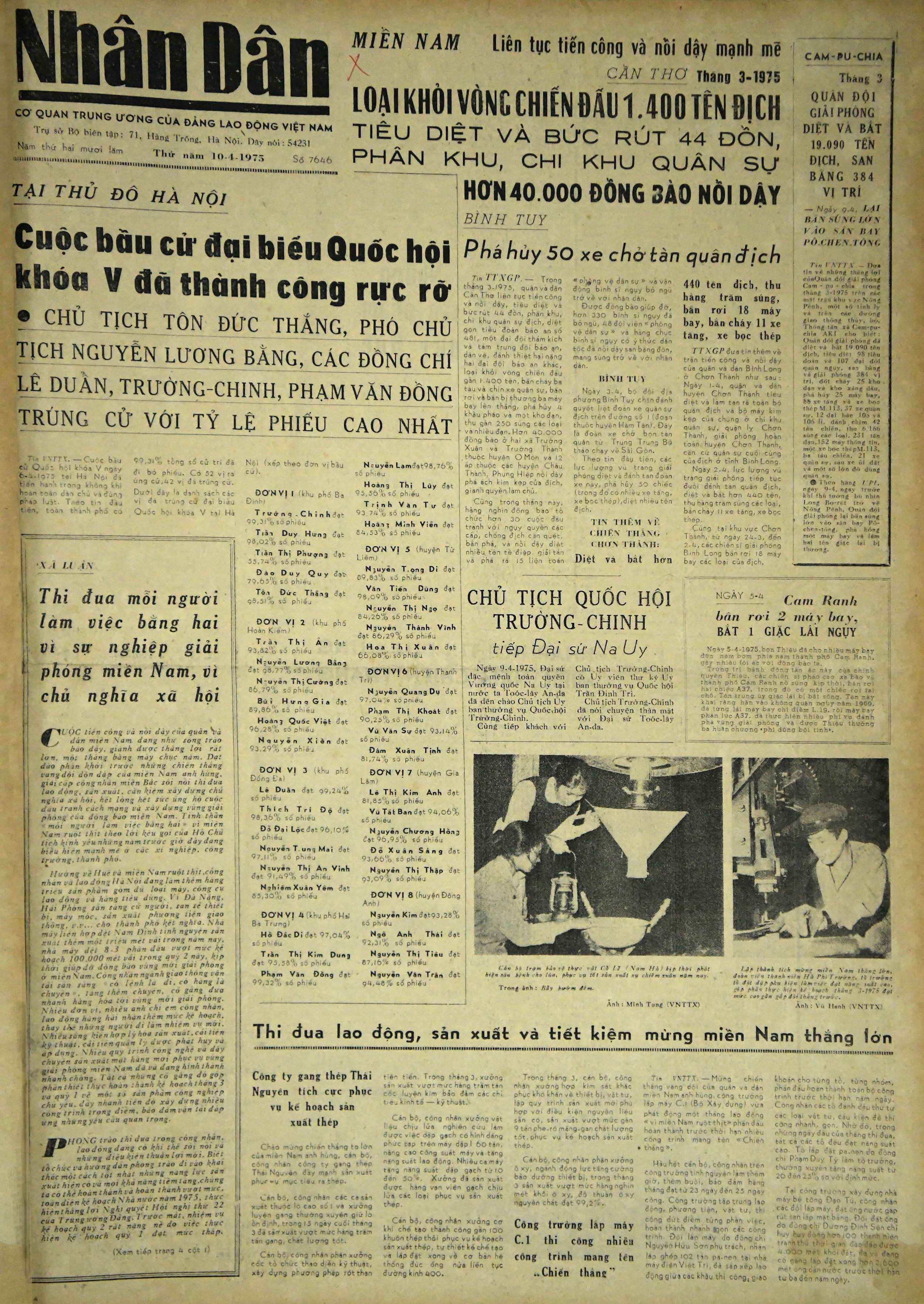 Báo Nhân Dân số ra ngày 10/4/1975.