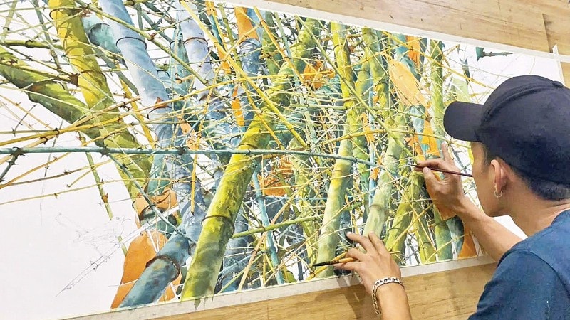 Một tác phẩm mầu nước về cây tre của họa sĩ Phan Vũ Tuấn.