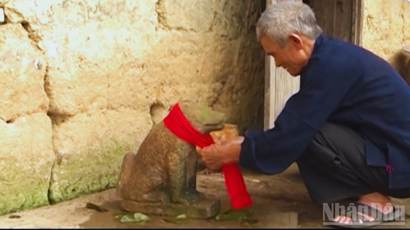 Đến Tết, chó đá Ma-hin không chỉ được tắm mà còn được choàng một chiếc khăn đỏ.